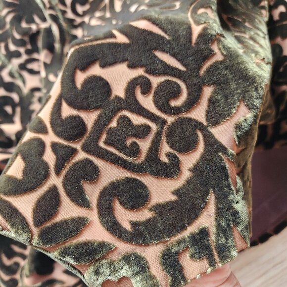 Wah Maker True West Burnout Velvet Midi A-Line Skirt Silk Blend Brown - Picture 8 of 10